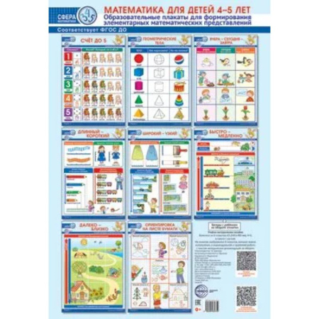 Обучение счету. Математика, книга Математика для детей 4–5 лет. Образовательные плакаты для формирования элементарных математических представлений. (комплект из 8 плакатов А3) купить по скидке