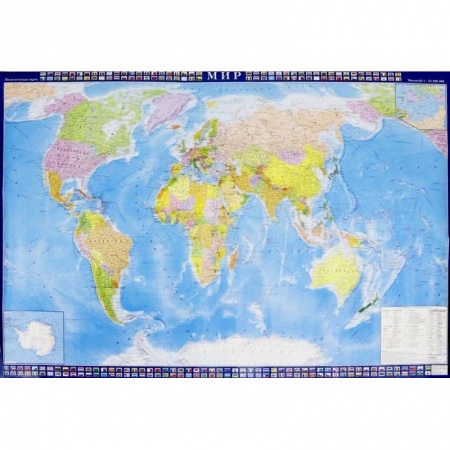 Карты физические, политические, книга Карта настенная 'Мир' политическая, с флагами государств купить по скидке