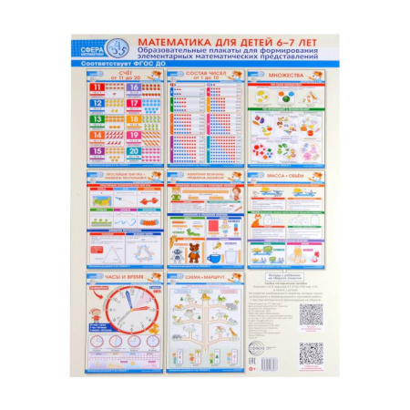 Обучение счету. Математика, книга Математика для детей 6-7 лет. Комплект из 8 образовательных плакатов А3 купить по скидке